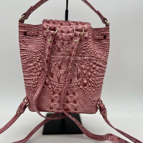 Brahmin Kendall Pink Croc-Embossed Leather Backpack - Picture 4 of 9